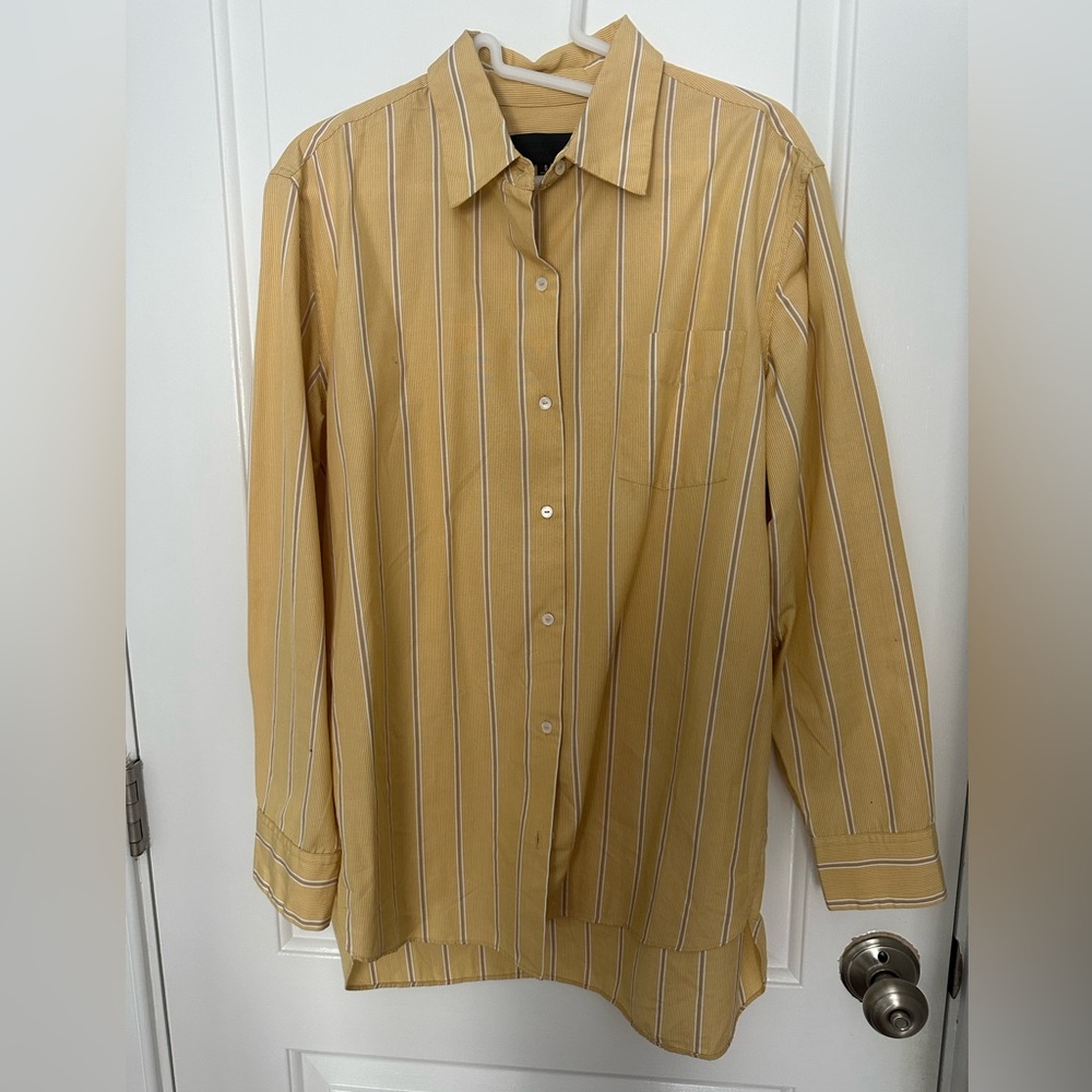 Nili Lotan Mustard Striped Button Down Shirt